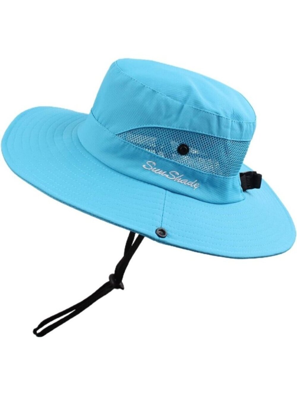 Unisex Sky Blue 100% Polyester Wide Brim Mesh Vent Chin Strap Classic Cowboy Hat